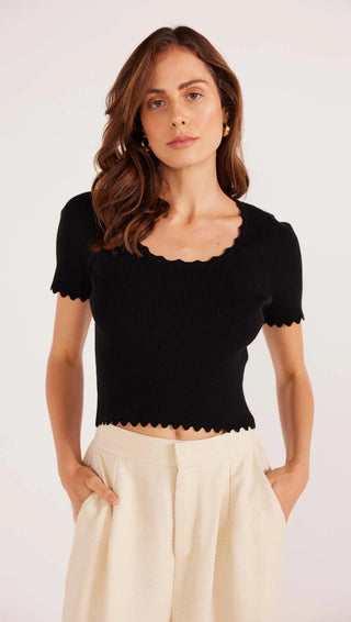 Laura Scallop Knit Tee - Black