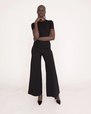 Ponte Knit Standard Wide Leg Pant- Black