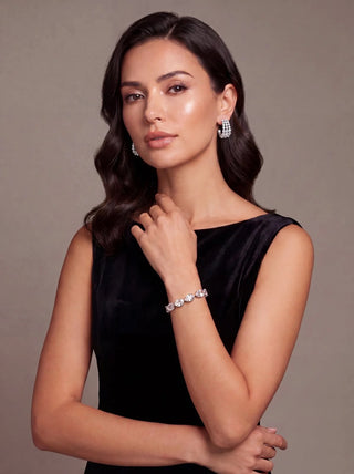 Three Row Swarovski Crystal Earrings - White
