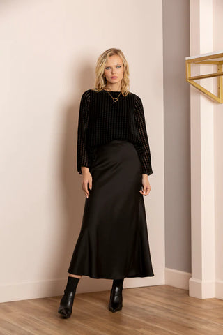 Amora Satin Trumpet Skirt - Black
