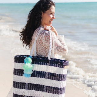 Nautical Citron Tote - Navy/White - Large