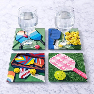 Pickleball Glass Coaster Set Of 4 Gift For Pickleball Lover