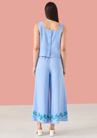 Brie Top - Sky Blue Embroidered