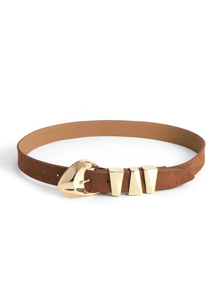 Modern Western Belt- Mocha Suede With Gold Hardware