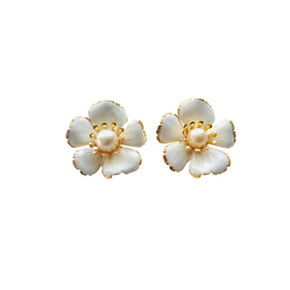 Pink Reef Hand Painted Floral Earrings- Bridal White