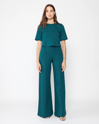 Ponte Knit Wide Leg Pant- Teal
