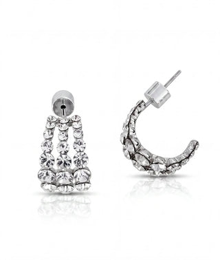 Three Row Swarovski Crystal Earrings - White