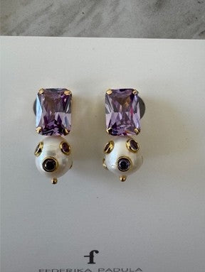 Octagon Pearl Studs - Lavendar
