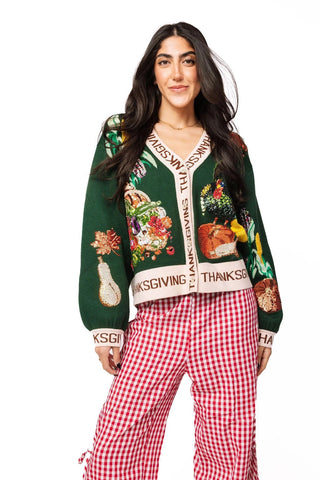 Dark Green 'Thanksgiving' Button Cardigan- Dark Green