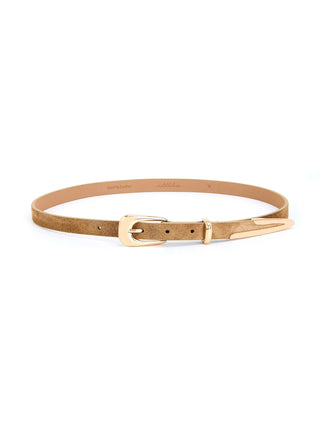 Liquid Metal Western Belt- Shiitake Suede With Gold Hardware