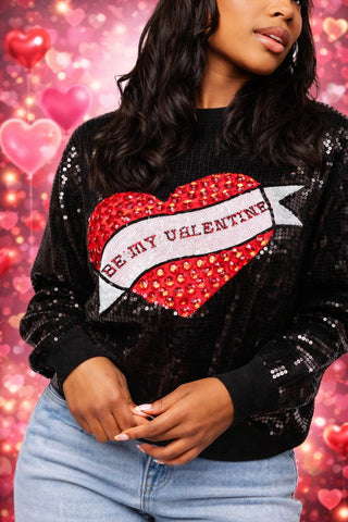 Black Be My Valentin Jeweled Heart Sweater