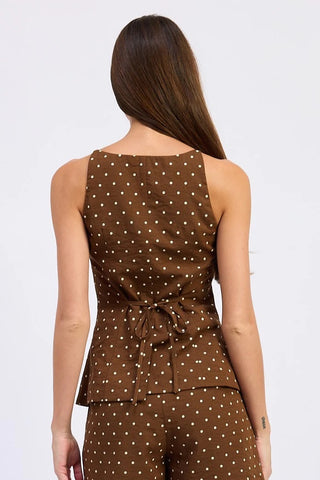 Squareneck Tie Back Pin Dot Vest