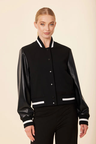 Vegan Leather Sleeve Varsity Jacket
