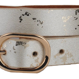 Gold Shimmer Glam Leather Belt - Tan